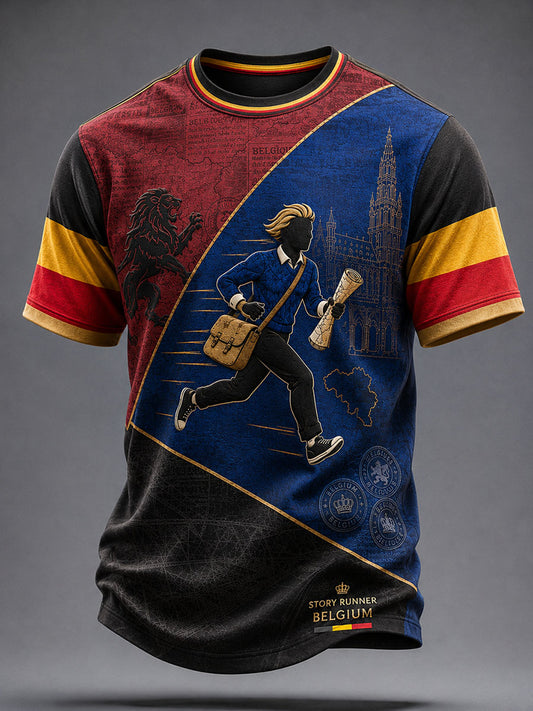 T-shirt à imprimé artistique pour la Fête nationale belge, modèle homme