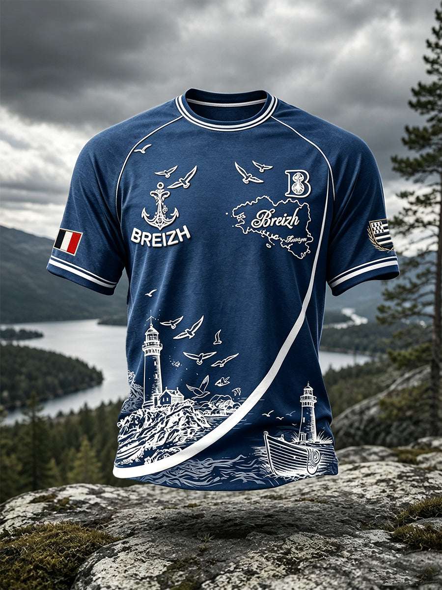 T-shirt Décontracté Homme French Brittany Imprimé Bleu Profond