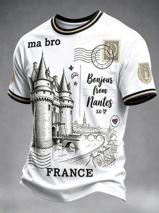 T-shirt décontracté blanc de style breton pour homme