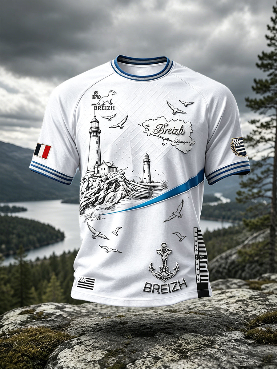 T-shirt décontracté blanc à imprimé graffiti français pour hommes