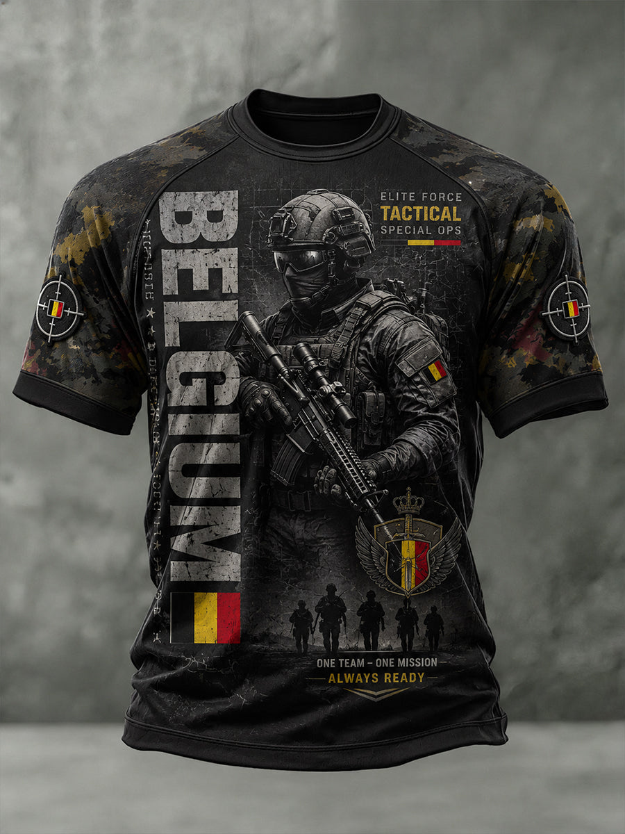 T-shirt à manches courtes à manches raglan pour homme imprimé vintage style militaire