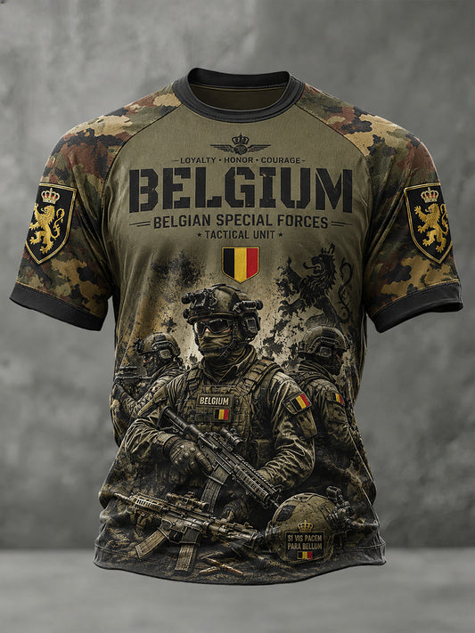 T-shirt raglan à manches courtes pour homme, avec imprimé vintage de style militaire