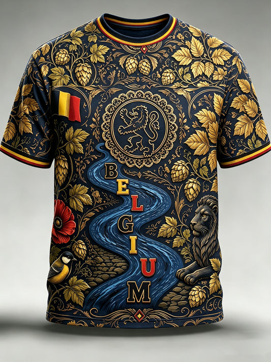 T-shirt vintage à manches courtes, ample, imprimé, à la mode, pour la fête nationale de la Belgique, pour hommes