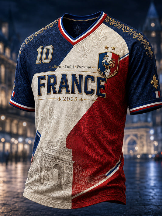 T-shirt à col en V pour la commémoration patriotique française, modèle homme