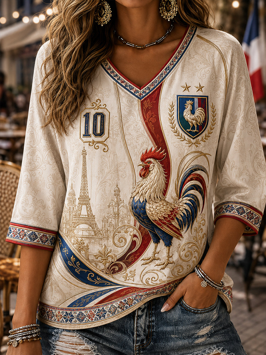 T-shirt femme en lin à manches courtes, commémoration patriotique française