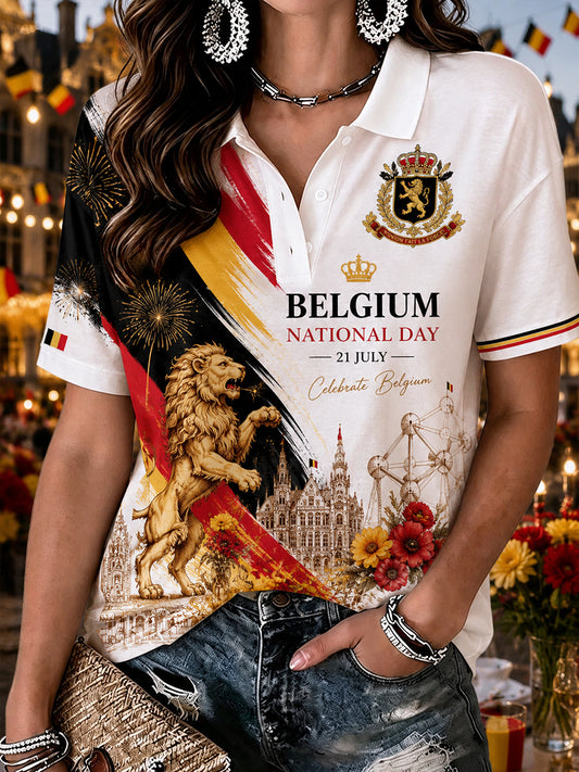 Polo femme à manches courtes avec imprimé graphique commémoratif de la fête nationale