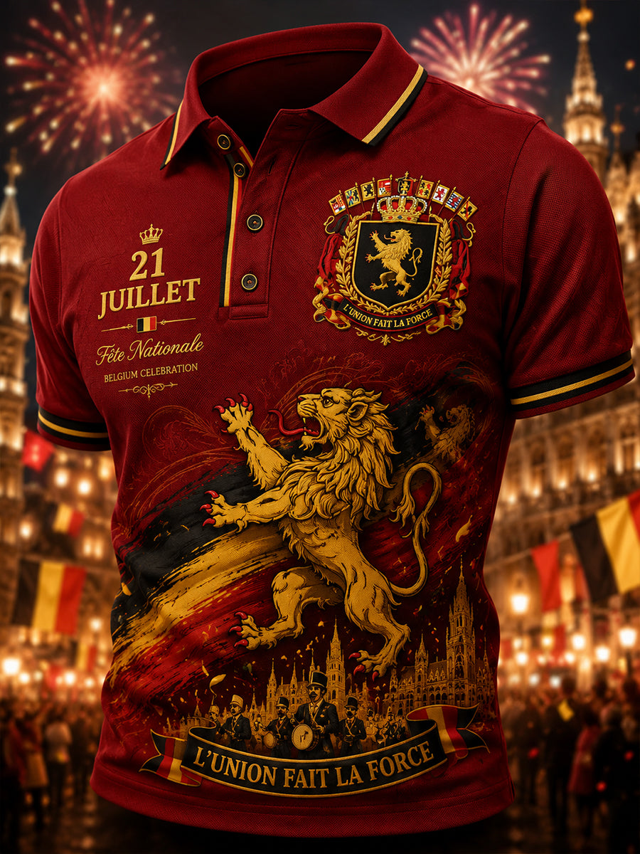 Polo à manches courtes pour homme avec imprimé graphique commémoratif de la fête nationale