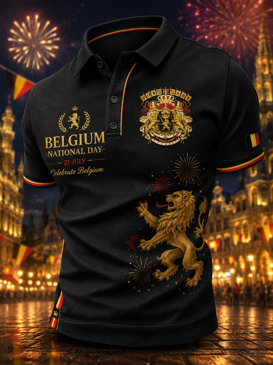 Polo à manches courtes pour homme avec imprimé graphique commémoratif de la fête nationale