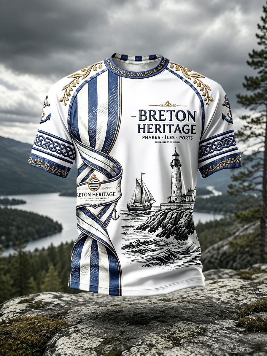 T-shirt décontracté à épaules tombantes pour homme, imprimé traditionnel de Bretagne, France