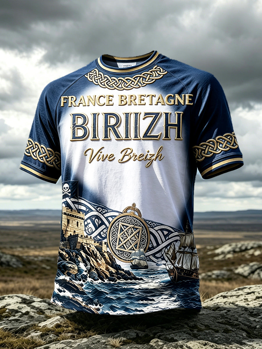 T-shirt décontracté pour homme à imprimé dégradé Bretagne, style français
