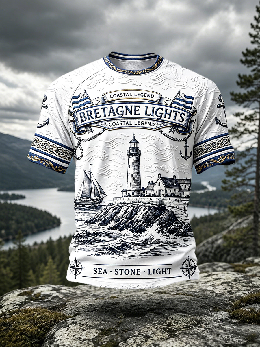 T-shirt décontracté à épaules tombantes pour homme, blanc, imprimé patrimoine français de Bretagne