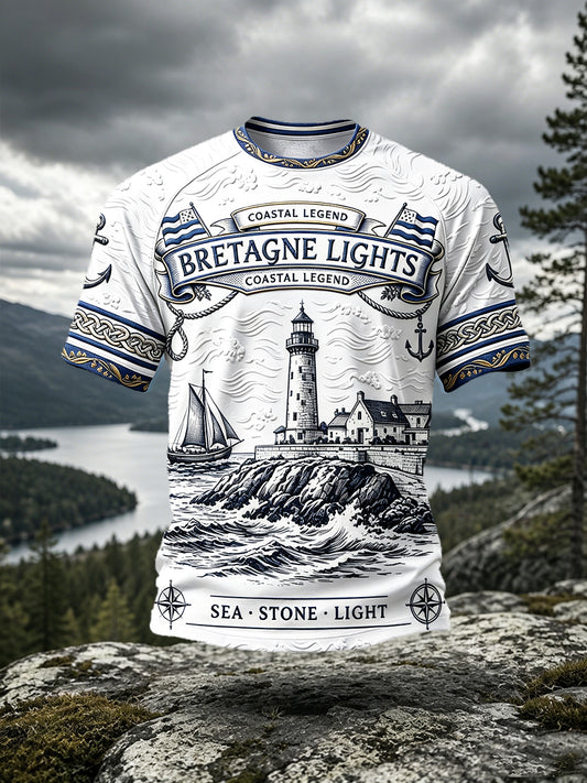 T-shirt décontracté à épaules tombantes pour homme, blanc, imprimé patrimoine français de Bretagne