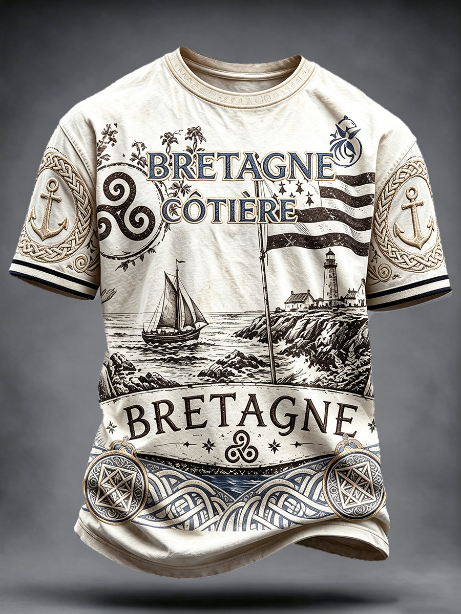 T-shirt décontracté vintage pour homme, imprimé drapeau français et Bretagne