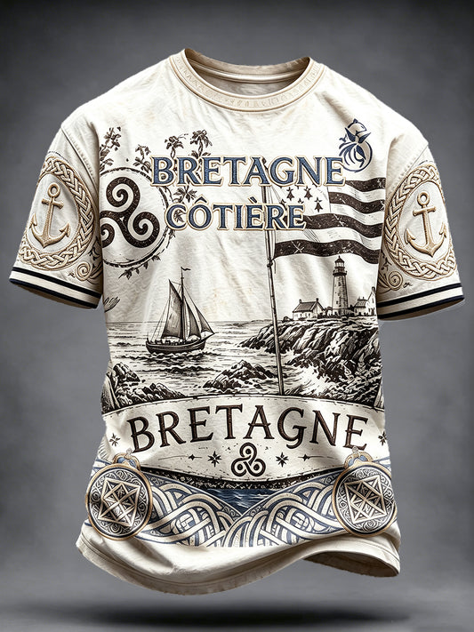 T-shirt décontracté vintage pour homme, imprimé drapeau français et Bretagne