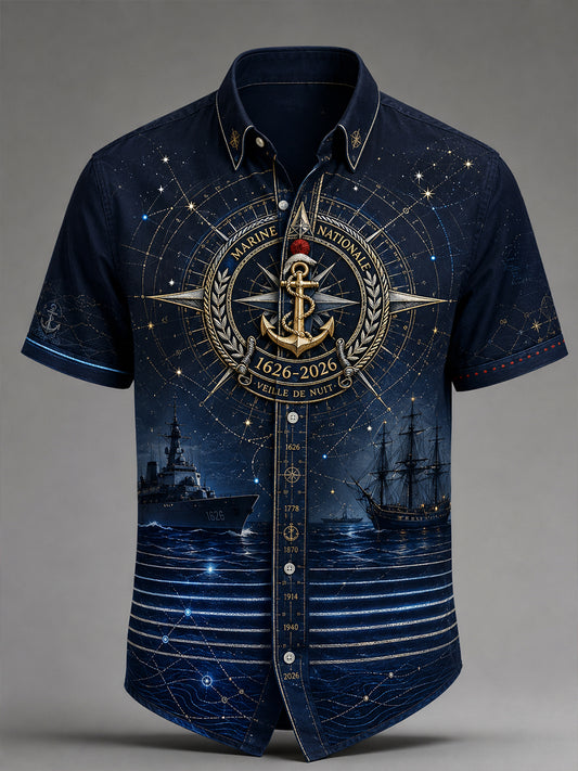 Chemise de plage décontractée pour hommes French Navy à manches courtes