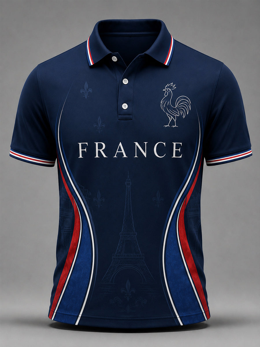 Polo décontracté pour homme à imprimé français