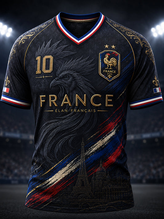 T-shirt à col en V pour la commémoration patriotique française, modèle homme