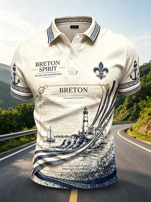 Polo décontracté à imprimé culturel style breton vintage pour homme