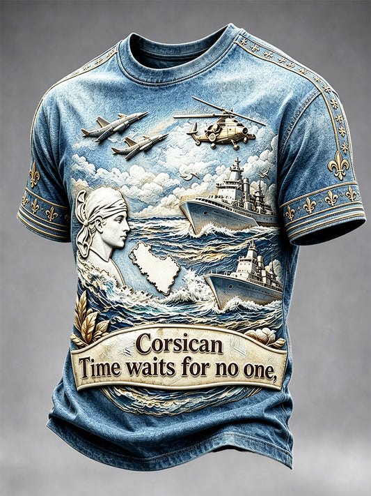 T-shirt Décontracté Homme Français Corse Vintage Imprimé Sur Le Thème Maritime