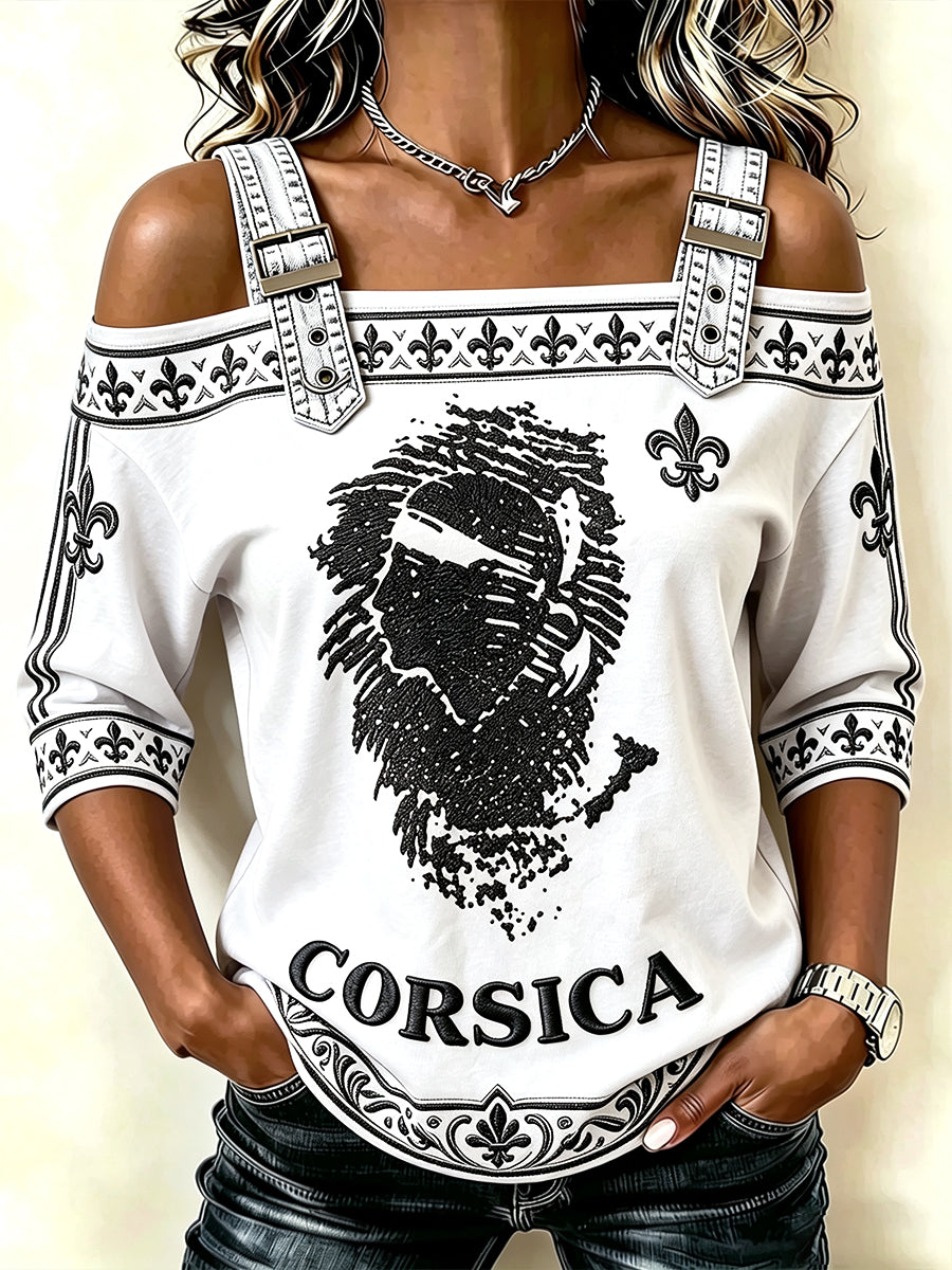 T-shirt Femme Blanc À Bretelles Spaghetti Décontracté Et Cool À Imprimé Corse Français