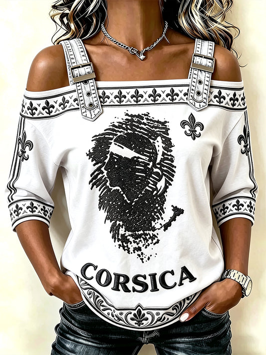 T-shirt Femme Blanc À Bretelles Spaghetti Décontracté Et Cool À Imprimé Corse Français