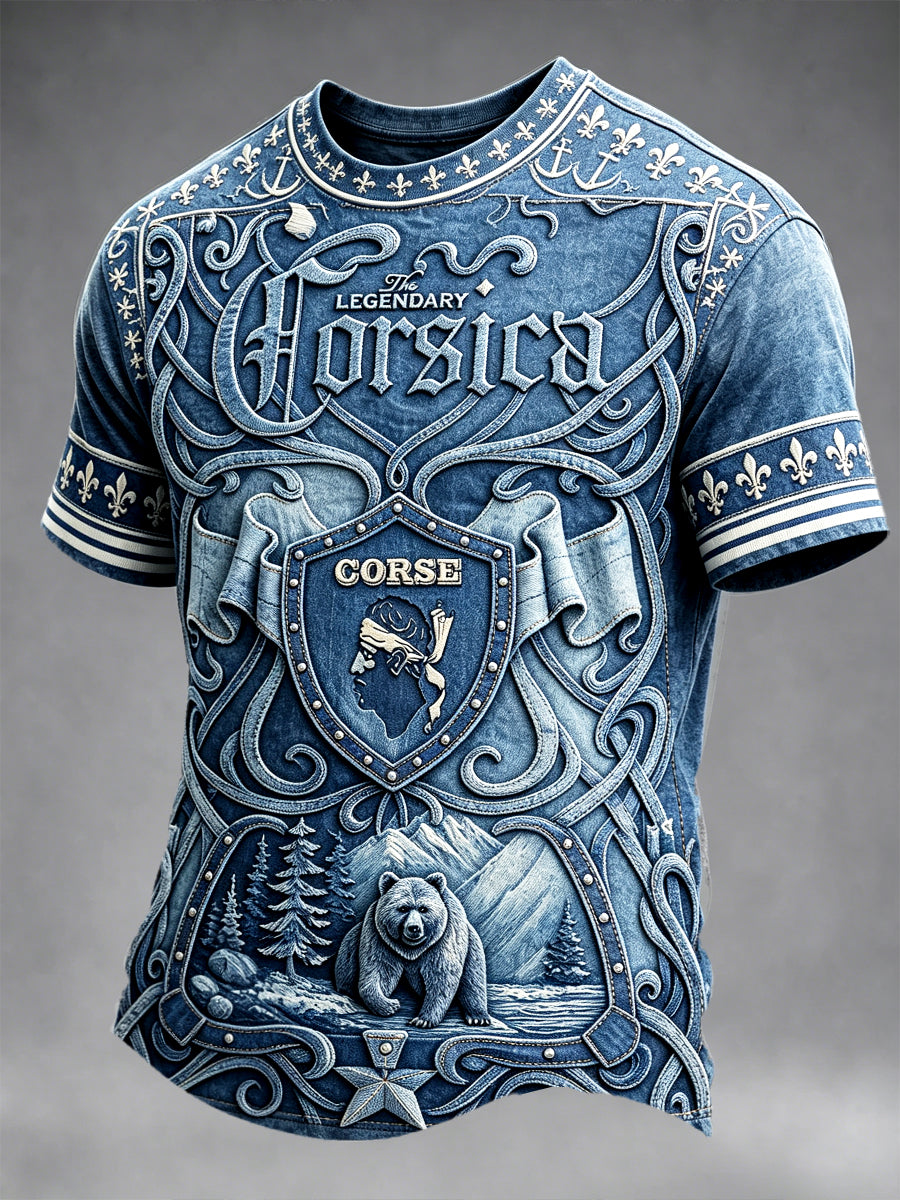 T-shirt Décontracté Homme Corse Française Imprimé Denim