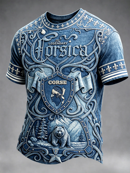 T-shirt Décontracté Homme Corse Française Imprimé Denim
