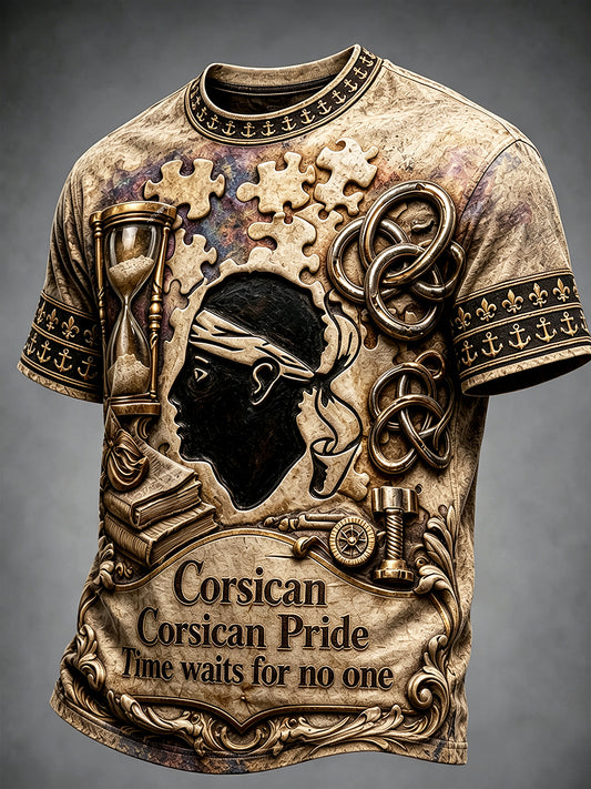 T-shirt décontracté vintage corse 3D-Printed pour hommes