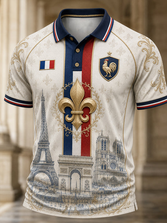 Polo à imprimé de commémoration patriotique française pour hommes