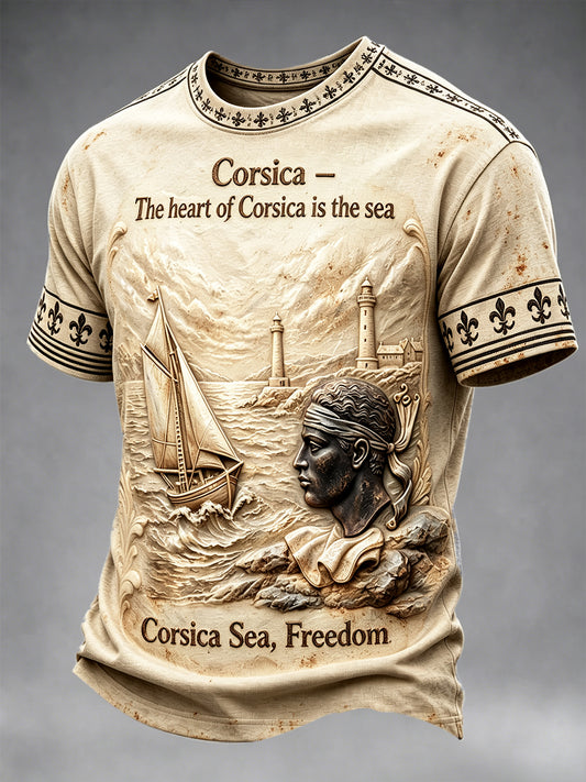 T-shirt décontracté à imprimé vintage Corse Island Voyage pour hommes