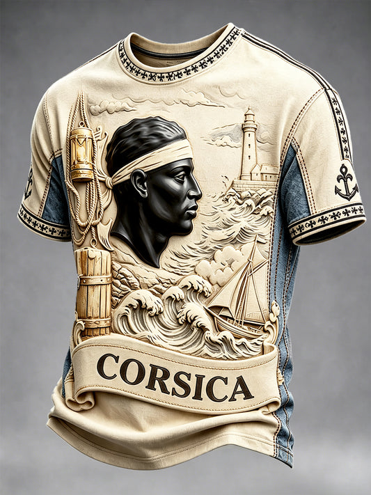 T-shirt décontracté à imprimé patchwork français corse pour hommes