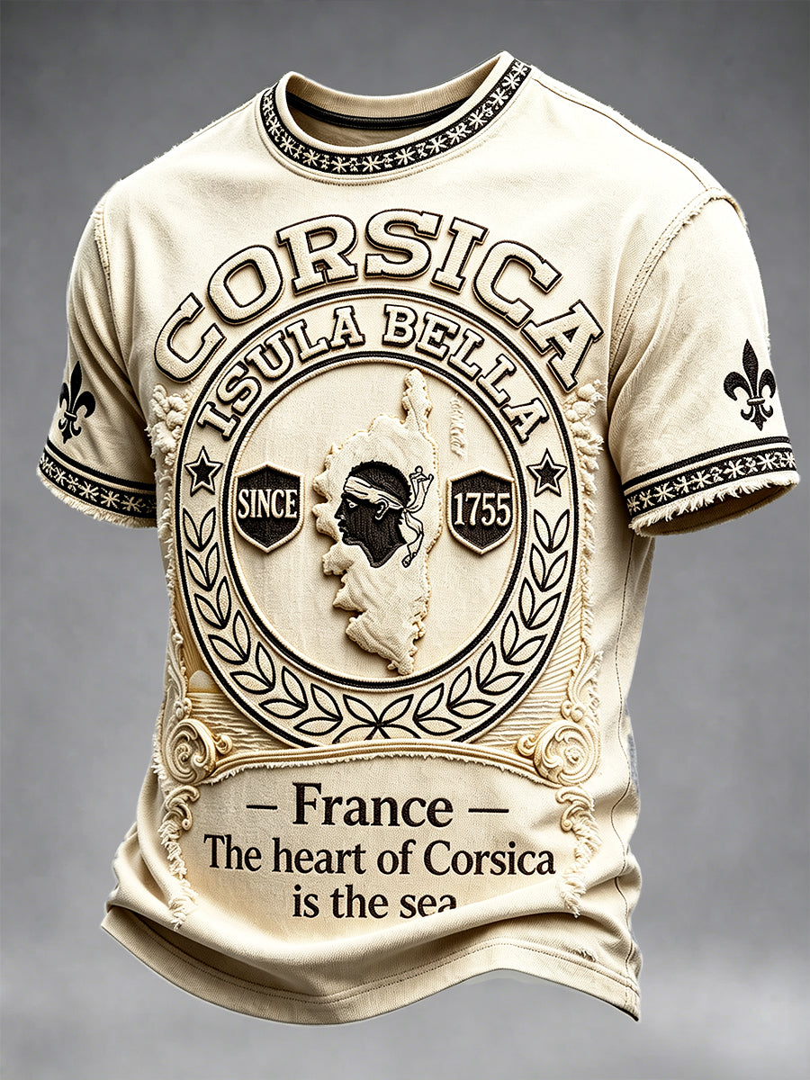 T-shirt décontracté rétro français corse 3D-Printed pour hommes