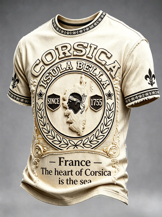 T-shirt décontracté rétro français corse 3D-Printed pour hommes