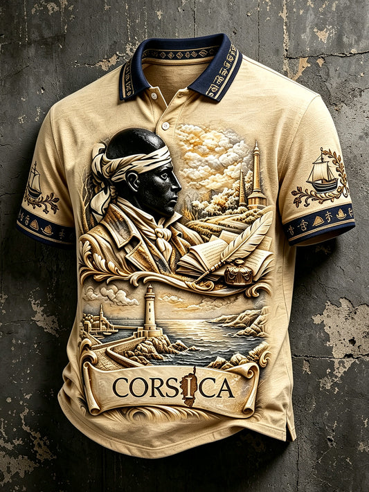 Polo vintage décontracté imprimé français corse pour homme