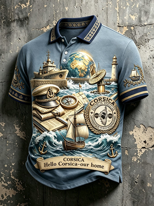 Polo décontracté vintage bleu corse 3D-Printed pour homme
