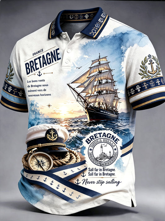 Polo Homme Décontracté French Brittany Imprimé Océan