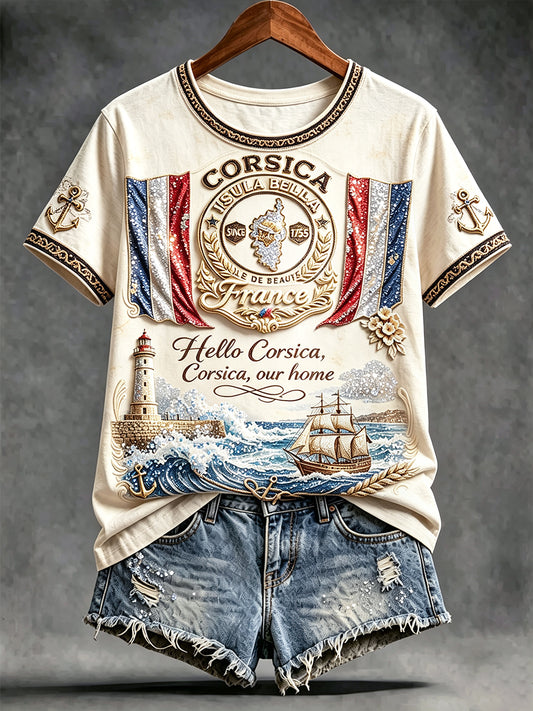 T-shirt casual femme, imprimé français corse