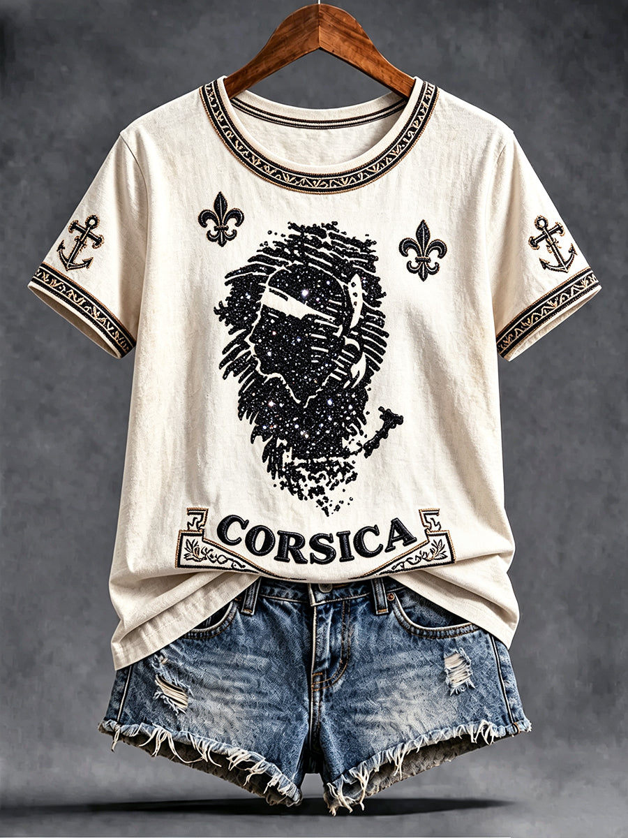 Tee-shirt Femme Blanc Cassé Imprimé Corse Français Décontracté, Temps Frais