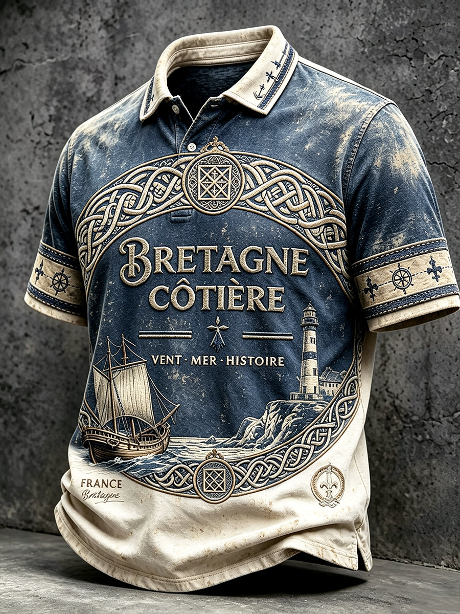 Polo Homme Bleu Foncé À Rayures Bretonnes Vintage