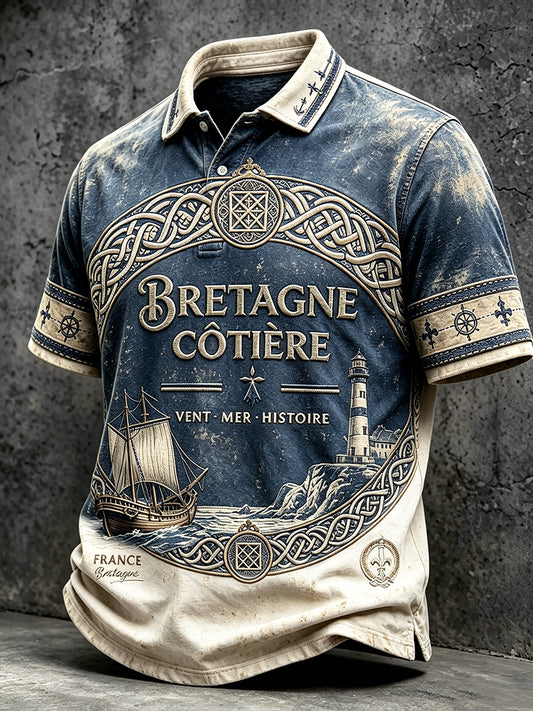 Polo Homme Bleu Foncé À Rayures Bretonnes Vintage