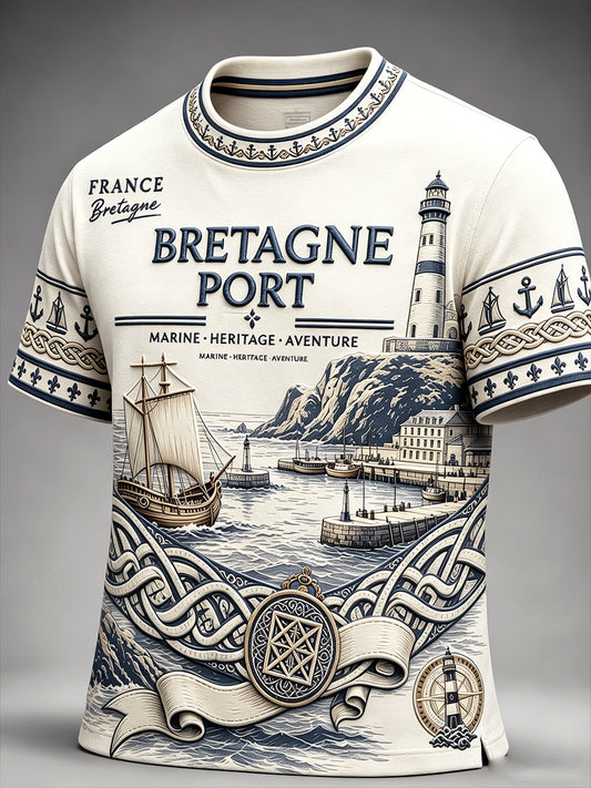 T-shirt décontracté Homme Marinière Breton Blanc Cassé