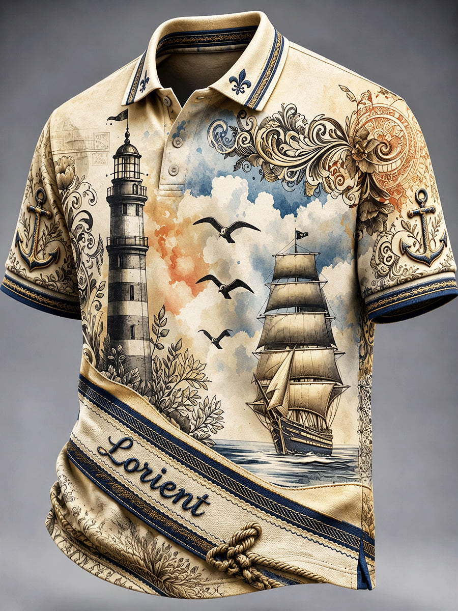 Polo Homme Vintage Français Lorient-Print Casual