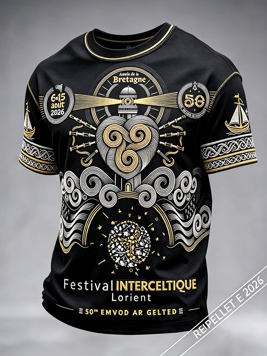 T-shirt Décontracté Homme Noir Brittany-Lorient International Celtic Festival