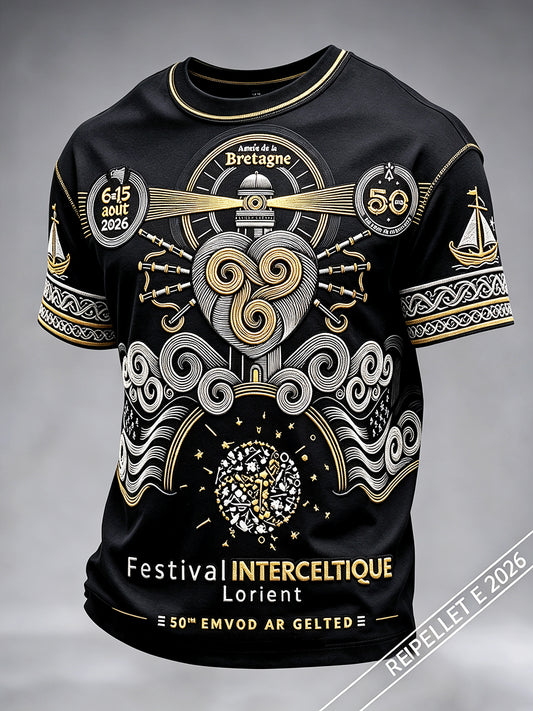 T-shirt Décontracté Homme Noir Brittany-Lorient International Celtic Festival