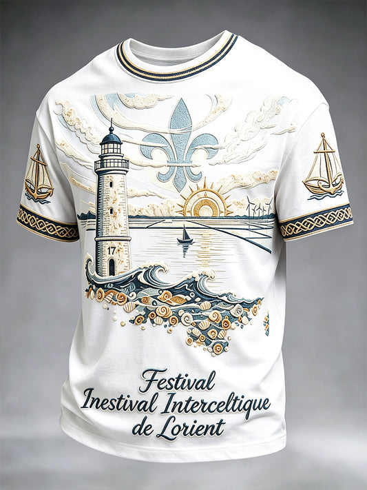 T-shirt décontracté blanc pour homme Bretagne française Lorient International Celtic Festival Print
