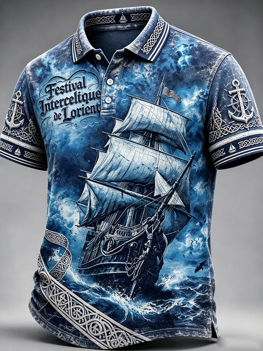 Polo Homme Bleu Lorient, France, Festival Celtique Imprimé Nautique