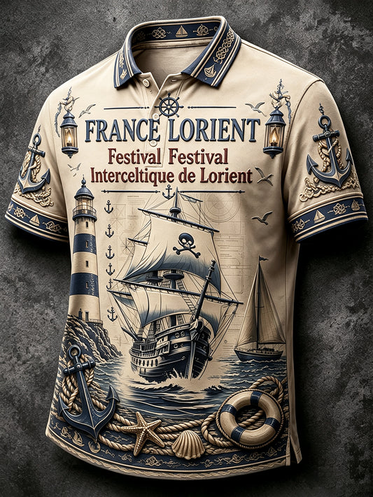 Polo décontracté à imprimé nautique rétro Festival celtique de Lorient français pour hommes