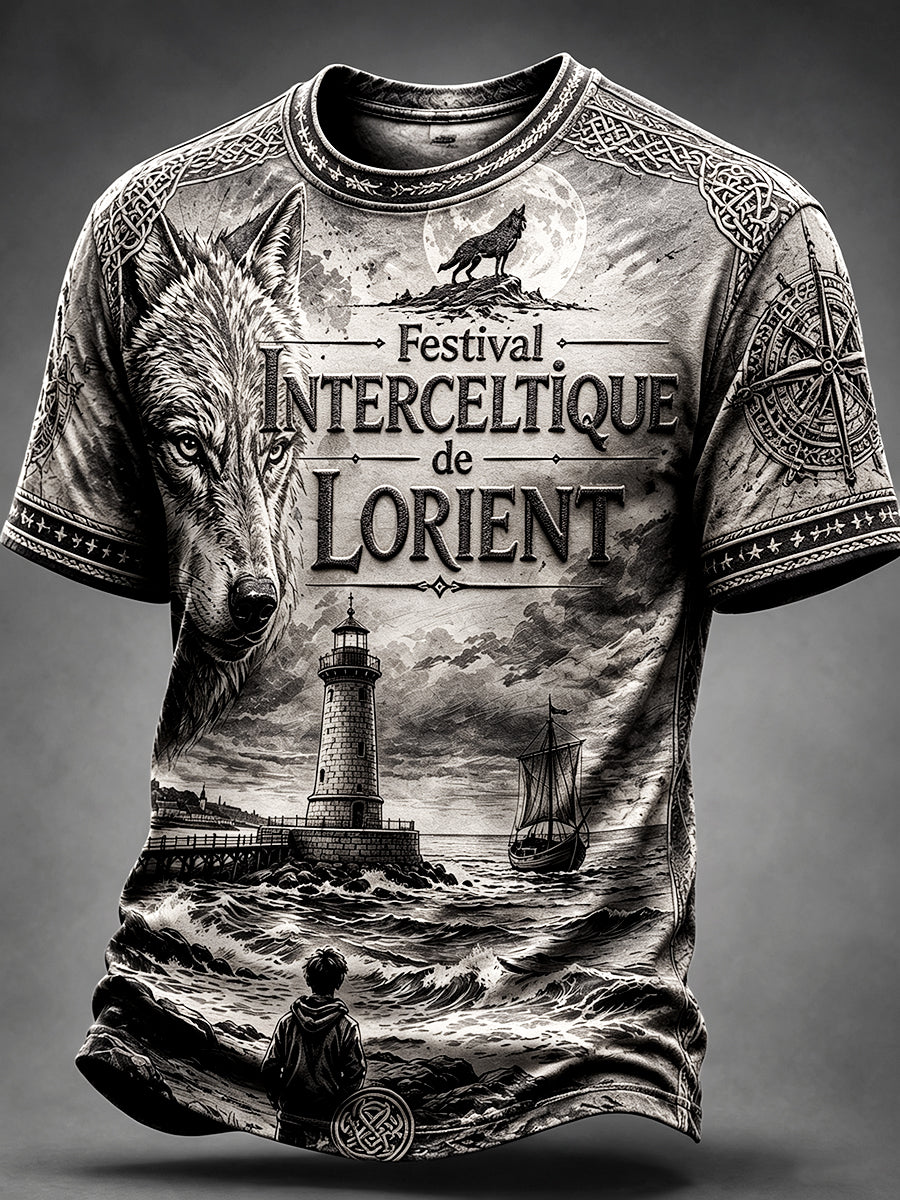T-shirt décontracté gris foncé à imprimé festival celtique de Lorient français pour homme