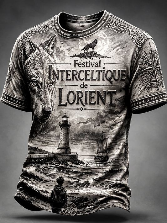 T-shirt décontracté gris foncé à imprimé festival celtique de Lorient français pour homme