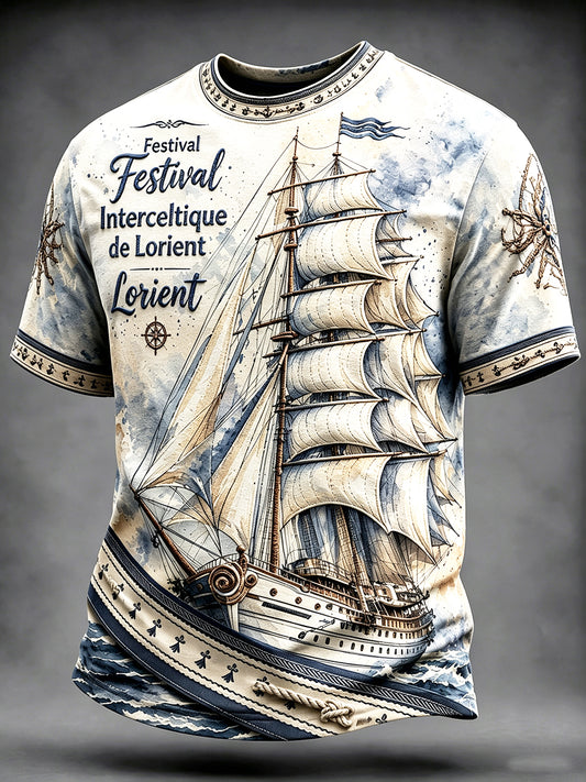 T-shirt décontracté à imprimé nautique pour homme Festival celtique de Lorient français
